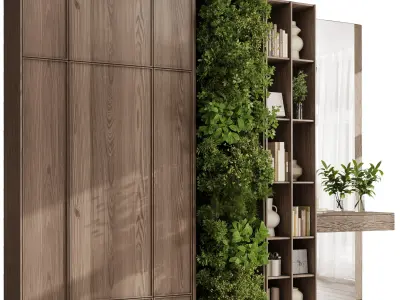 Cabinets wooden Shelves Decorative With Plants and Book 04 Low-poly 3D model