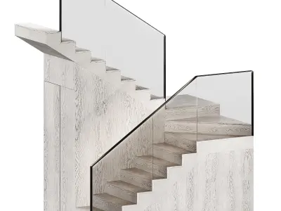 Stairs Modular kit 2 Wooden steps metal railings 2 color options 3D model