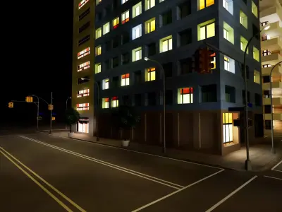 City Downtown Skyscraper Street - Night - Unreal - Lot 10 Low-poly 3D model