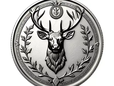 Ornate Silver Stag Head Emblem Low-poly 3D model
