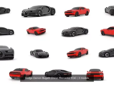 Dodge Demon Bugatti Chiron Porsche 918 3D Model Pack