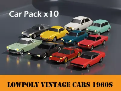 Lowpoly Vintage Cars Pack 1960s  Low-poly 3D model
