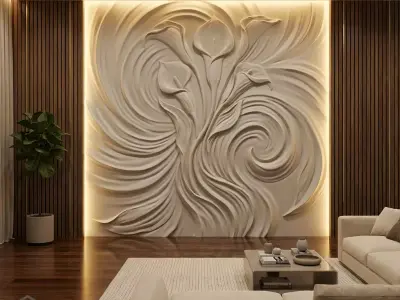  Modern Calla Lily Relief Panel Wall Decor Set STL Mural CNC 326 3D model