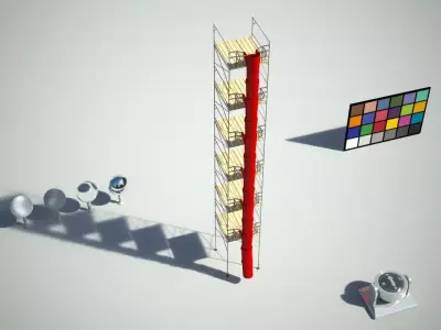 Construction rubbish chute and scaffolding Low-poly 3D model