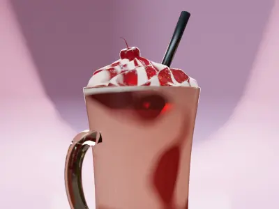 Classic Strawberry Milkshake with Chantilly and Cherry 3D model