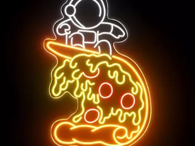 Astronaut Skateboarding Pizza 3D model