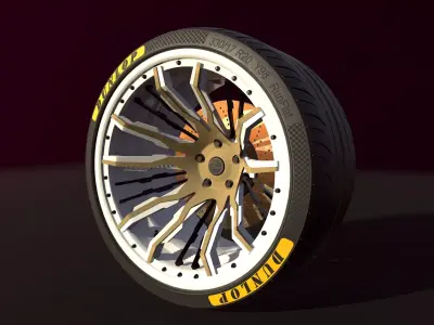 Wheel for supercars with Dunlop tire Low-poly 3D model