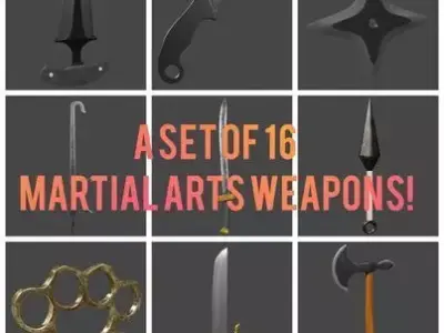 Low-Poly Martial Arts Melee Weapon Set Low-poly 3D model
