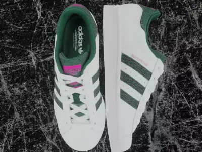 Adidas 3D Shoes - White - Green SuperStar Series Low-poly 3D model