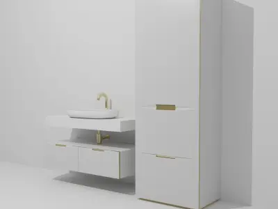 Bathroom cabinets white and gold Free 3D model
