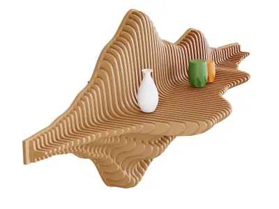 Parametric Wavy Wooden shelf Decor 01- wood cutting machines 3D model