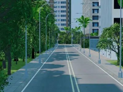 City Downtown Skyscraper Street 05 - DAY Low-poly 3D model