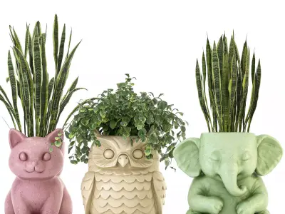 Concrete Pot Plant Set 3D Model Collection