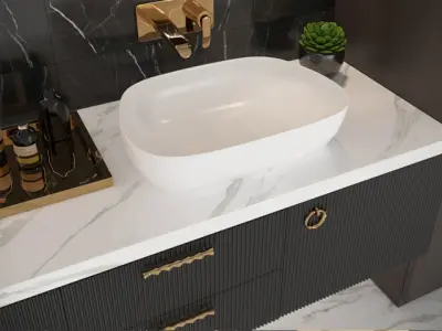 Black and White and gold Bathroom with multi texture 3D model