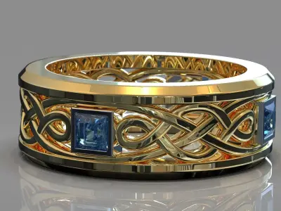 Two color gold ring with saphire 3D print model