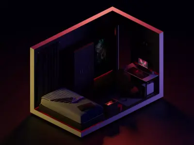 Low Poly Isometric - Bedroom Free low-poly 3D model