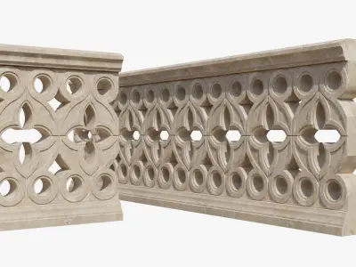 Balustrades stone wall with decorative carvings 3D model