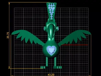 Golden Bird Pendant with Diamond Heart 3D print model