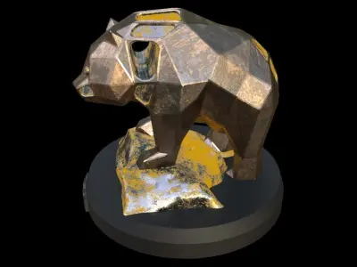 Steampunk Panda Rock Low-poly 3D model