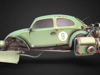 Rocketwagen VW Beetle Hovercraft Low-poly 3D Model Low-poly 3D model