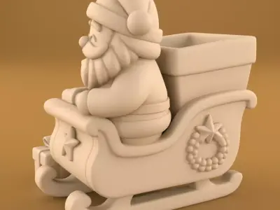 Cute Santa Sleigh Planter Christmas Decor Organizer STL 3D print model