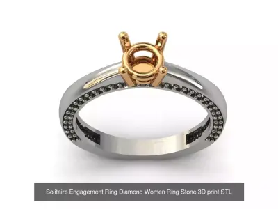 20 STL Files Solitaire Engagement Ring Diamond Stone Women Ring  3D Model Pack