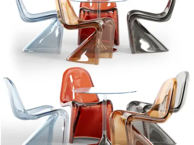 Glass Dining set Low-poly 3D model