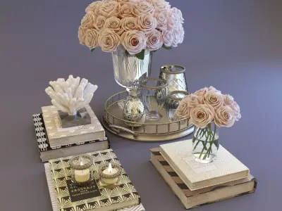 glass vases of roses 3D model