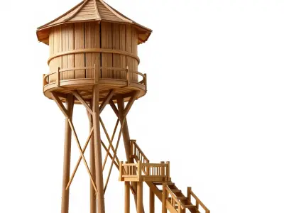 Wooden Water Tower Model Pack for Realistic Environments Low-poly 3D model