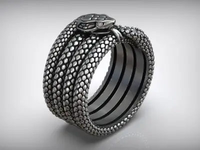 Snake Reptile Oxidized Gems Ring 3D print model