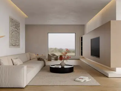 Modern villa living room dining room interior scenes  3D model