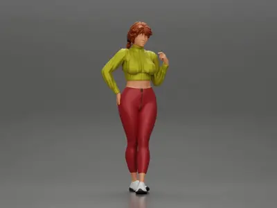 Beautiful woman with pigtails hair in mini shirt 3D print model