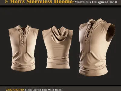 5 Men Sleeveless Hoodie-Marvelouse Designer-Clo3D-fbx-obj 3D model