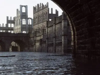 Ruins after the war Low-poly 3D model
