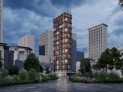 Residential Highrise Building Exterior Scene 3D model