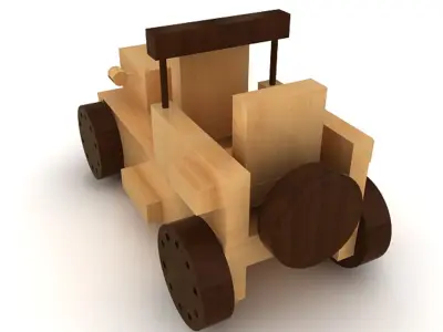Wooden Toy Car Low-poly 3D model