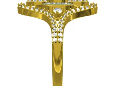 Three Vertical Diamond Art Deco Ring 3D print model