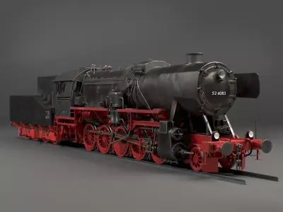 BR-52 Steam Locomotive Set Low-poly 3D model