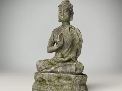 Grey stone Buddha statue Low-poly 3D model Free low-poly 3D model
