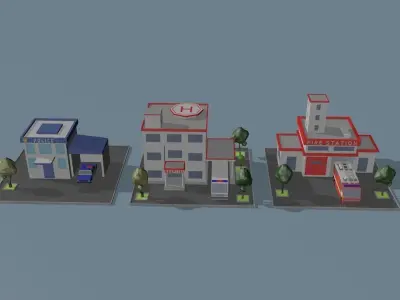 set of low poly 3D cartoon models Low-poly 3D model