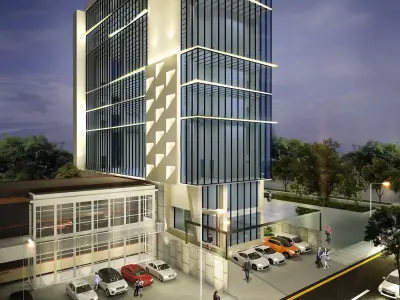 Buliding office building with cars parked 3D model