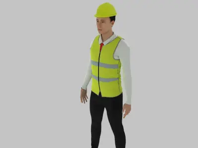 Engineer construction worker wearing vest Low-poly 3D model