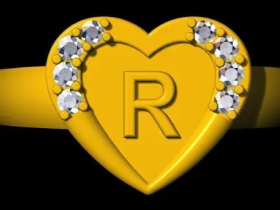  Alphabet Heart Jewelry Ring 3dm file  3D print model