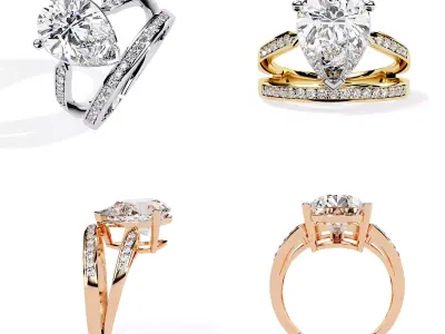 Luxury Pear Solitaire Bridal Ring Casting Ready CAD STL 3DM 3D print model