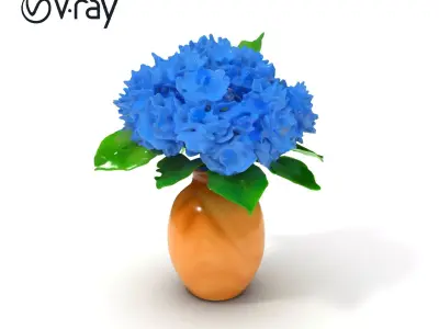 Blue Hydrangea in Wooden Vase Model Pack Low-poly 3D model