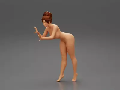 Naked woman washing car with sponge  3D print model