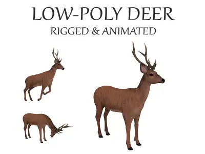 animated deer stag elk Low-poly 3D model