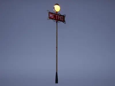 Metro Sign Low Poly Game Ready  Low-poly 3D model