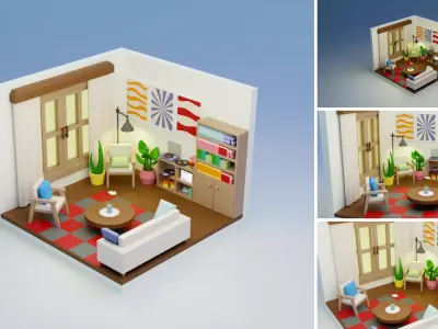 Low Poly Rooms Interiors 3 - Stylized Asset Pack Low-poly 3D model