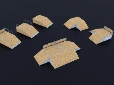 Skate Park Extreme sports fun boxes ramps wood and metal pack Low-poly 3D model